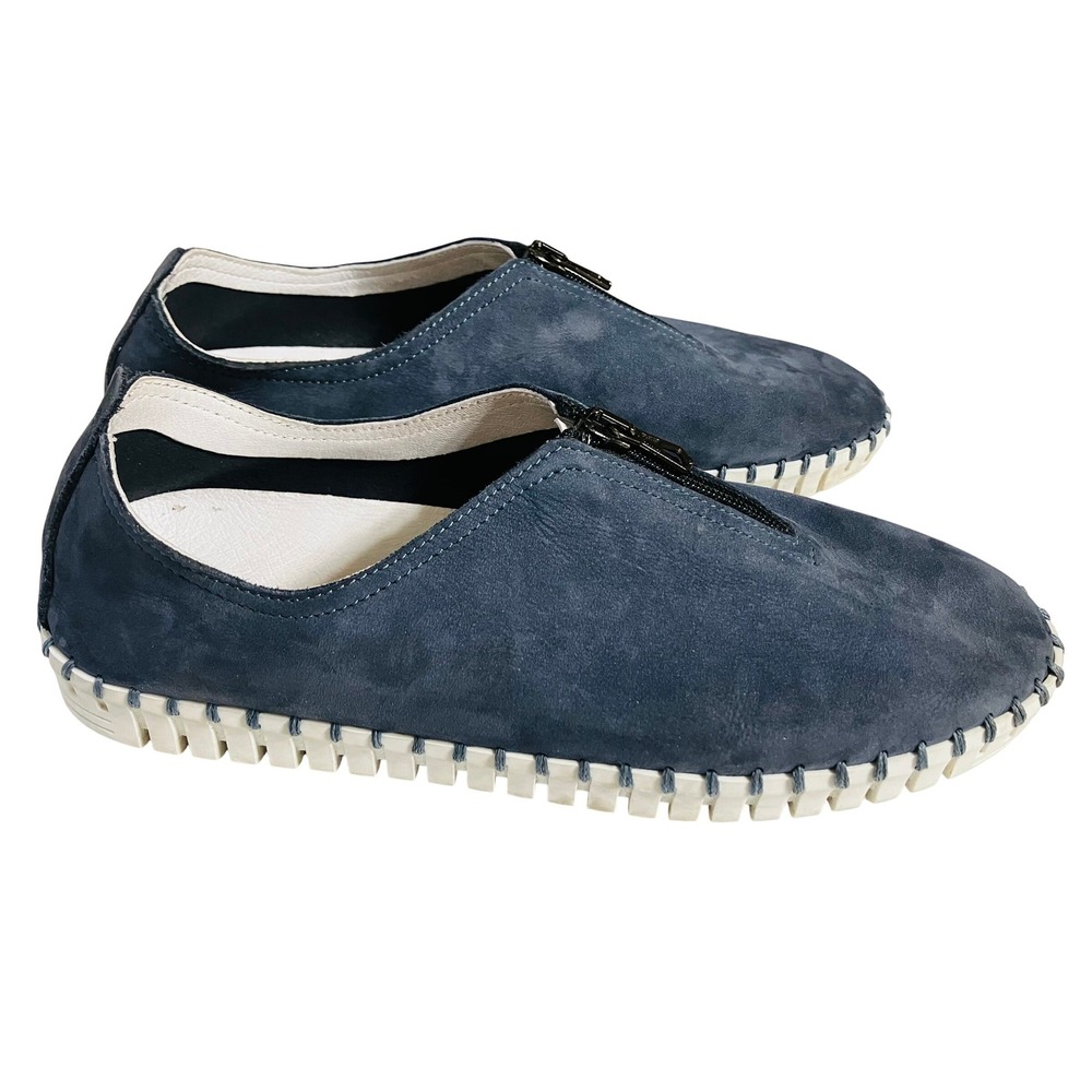 Eric Michael Marlo Front Zip Suede Sneakers Womens Size 9.5 Navy Blue from Italy - Picture 2 of 8